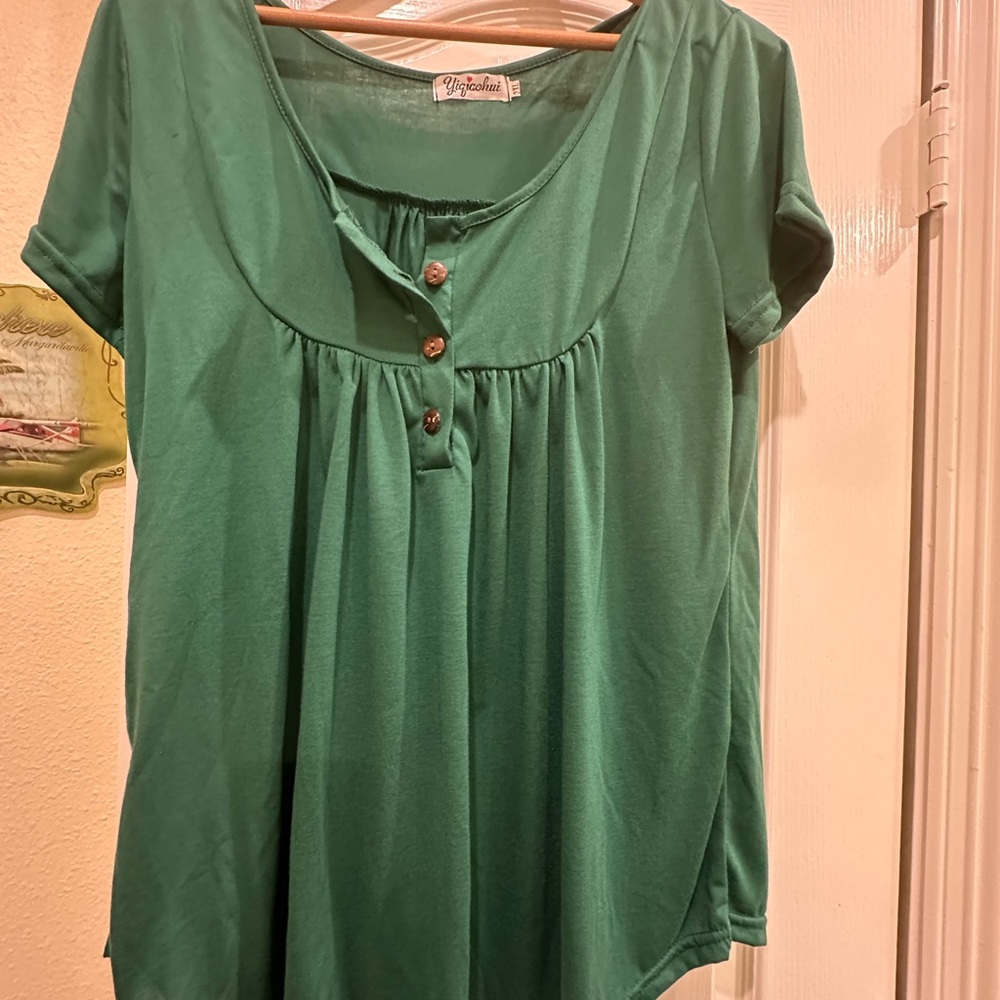 Apostrophe Emerald Blouse with Button Detail
